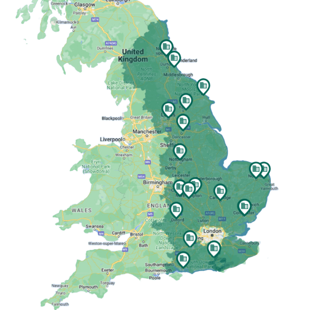 Map showing acquisitions and branches of GBR